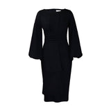 SOLID COLOR ROUND NECK HIP COMMUTER DRESS_CWDMD3699