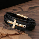NEW LEATHER HANDWOVEN GOLD MAGNET BUCKLE BRACELET_CWAJE1468