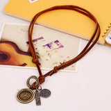 ALARM CLOCK VINTAGE TOP LAYER LEATHER NECKLACE_CWMM4625