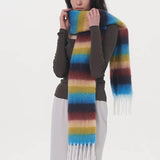 Women Striped Fringed Plaid Scarf