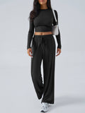 Temperament Round Neck Top Wide Leg Pant Suit