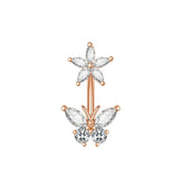 FLOWER BUTTERFLY ZIRCON STAINLESS STEEL BELLY RING_CWMM9471