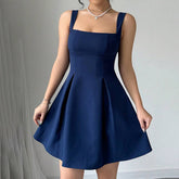 Waist-Cinching Short Square-Neck Halter Dress