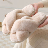 CROSS STYLE FAUX RABBIT FUR SLIPPERS FOR WOMEN_CWSHS0283