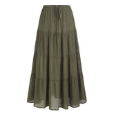 COTTON SKIRT HIGH WAIST ELASTIC TIE LONG SKIRT_CWAB4806