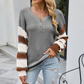 V-Neck Thick Knit Color Matching Knit Sweater