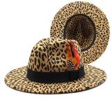 LEOPARD PRINT WOOLEN HAT WIDE BRIM JAZZ HAT_CWAH2534