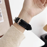 IWATCH9 1 TIBETAN SILVER DENIM LEATHER STRAP_CWWW0069