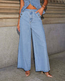 Solid Color Loose Denim Wide Leg Pants Vest Suit