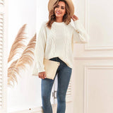 Solid Color Crew Neck Twist Pullover Sweater