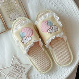 SWEET RUFFLED BREATHABLE LINEN SLIPPERS FOR WOMEN_CWMM2955