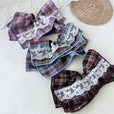Vintage Plaid Scarf Layered Scrunchie Tie_Cwaha07671