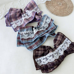 Vintage Plaid Scarf Layered Scrunchie Tie_Cwaha07671