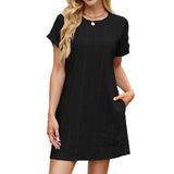 Solid Color Crew Neck Short Sleeve Pocket Dress