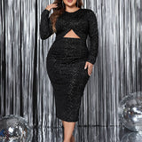 CUT OUT BODYCON DRESS LONG SLEEVE SLIT STYLE_CWDMD5965