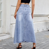 Women High Waist Denim Midi Skirt With Pockets_Cwjsk0203
