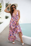V-Neck Waistband Print Dress