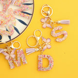 PINK SNOWFLAKE LETTER BUTTERFLY KEYCHAIN_CWMM6865