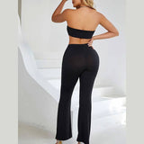 Strapless Top Elastic Waist Flare Two Piece Set