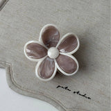Cream Floral Claw Clip High Ponytail Hair Grip_Cwaha08257