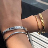 Vintage 18K Gold Wave Open Bangle, Stackable