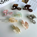 GINKGO LEAF PEARL ACETATE HAIR CLAW CLIP FOR WOMEN_CWAHA5785