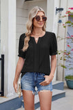 Solid Color V-Neck Puffed Sleeve Jacquard T-Shirt