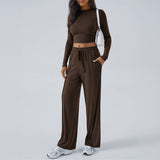 Temperament Round Neck Top Wide Leg Pant Suit