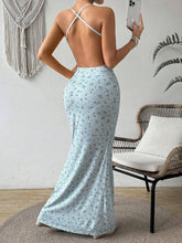 Sweet Floral Halter Backless Fit-And-Flare Dress