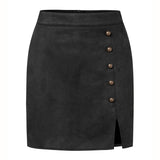 SOLID COLOR SUEDE SKIRT METAL BUTTON HIP SKIRT_CWAB4807