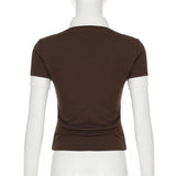 Spliced Fake Two Contrasting Color Lapel T-Shirts