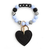 LEOPARD PRINT SILICONE BEAD HEART BRACELET KEYCHAIN_CWAB5018