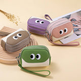 CUTE MINI LEATHER WRISTLET TRIPLE ZIPPER POUCH_CUAB00380
