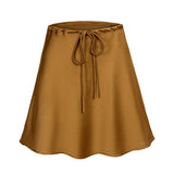 SATIN SKIRT DRAWSTRING CASUAL SHORT SKIRT_CWBSS0379