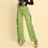 Tassel High-Waisted Solid Color Wide Leg Pants