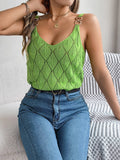 V-Neck Hollow Metal Buckle Halter Knit