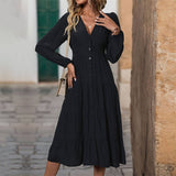 V-Neck Slit Dress High-Waisted Cardigan Dress