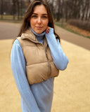 Solid-Color Short Zipper Stand-Up Collar Vest