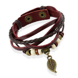 NEW WOVEN VINTAGE LEAF PENDANT COWHIDE BRACELET_CWMM4513