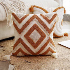 Tufted Tassel Sofa Cushion Boho Style Soft Decor_Cwmm7720
