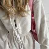 Plush Lace-Up Casual Home Crop Top And Shorts Set