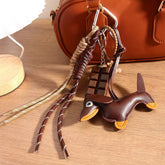 RETRO LEATHER DACHSHUND CHARM WITH BRAIDED STRAP_CWMM7550