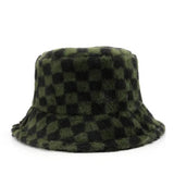 Winter Plush Plaid Bucket Hat Outdoor Warm_Cwah2172