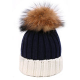 Women¡¯S Knit Two-Tone Pom Beanie Winter Hat_Cwah04990