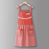 Cotton Striped Grid Kitchen Apron With Pocket_Cwmm10095