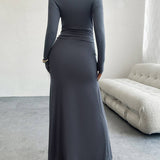 Solid Color Dress With Hip Collar