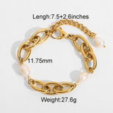 CHIC GOLD PEARL BRACELET WITH STAINLESSSTEEL CHAIN_CWAJE4673