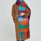 RAINBOW PLAID FUZZY SCARF THICK WINTER SHAWL WRAP_CWASC1051