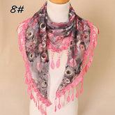 COLORFUL HOLLOW TASSEL LACE TRIANGLE SCARF VEIL_CWMM1989