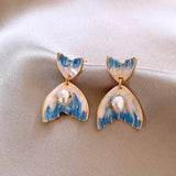 OCEAN WIND OIL DROP DOUBLE FISHTAIL PEARL EARRINGS_CWAJE2350